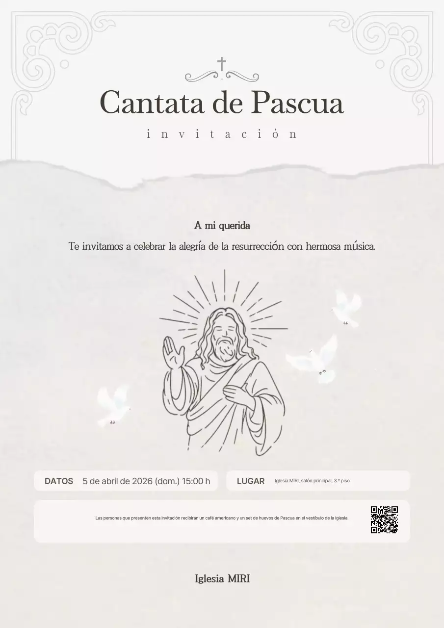Invitación de cantata de Pascua vintage color marfil