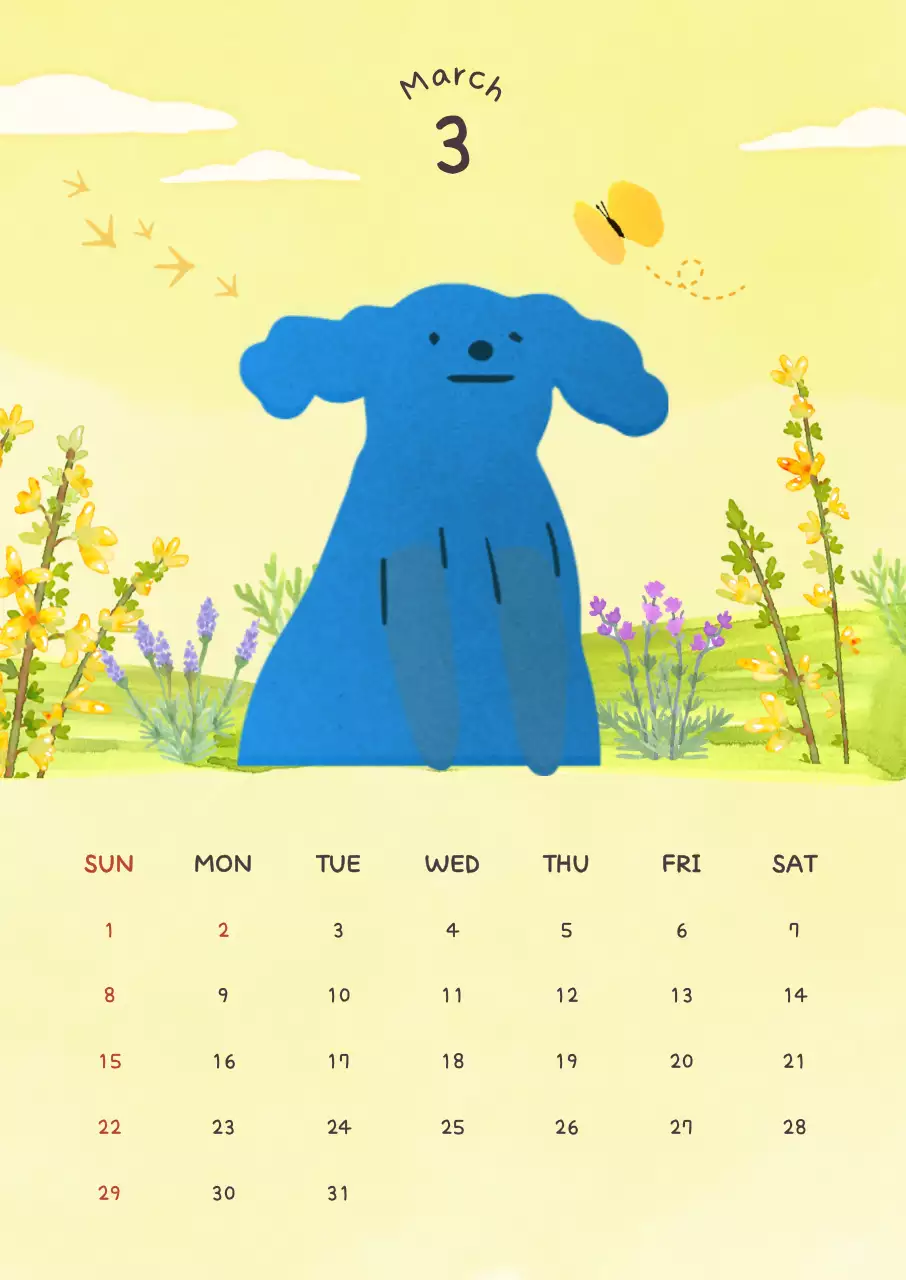 노랑 미니멀 달력 안내