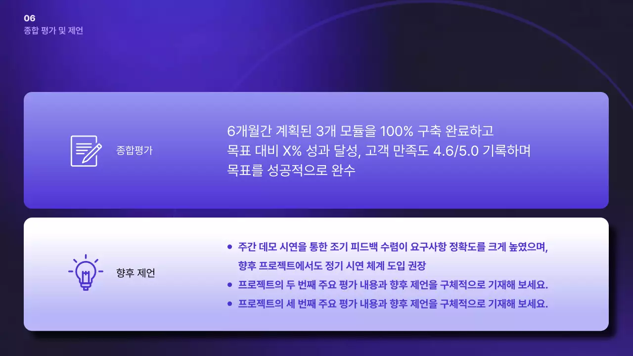 남색 모던 프로젝트 완료 보고서 기획서