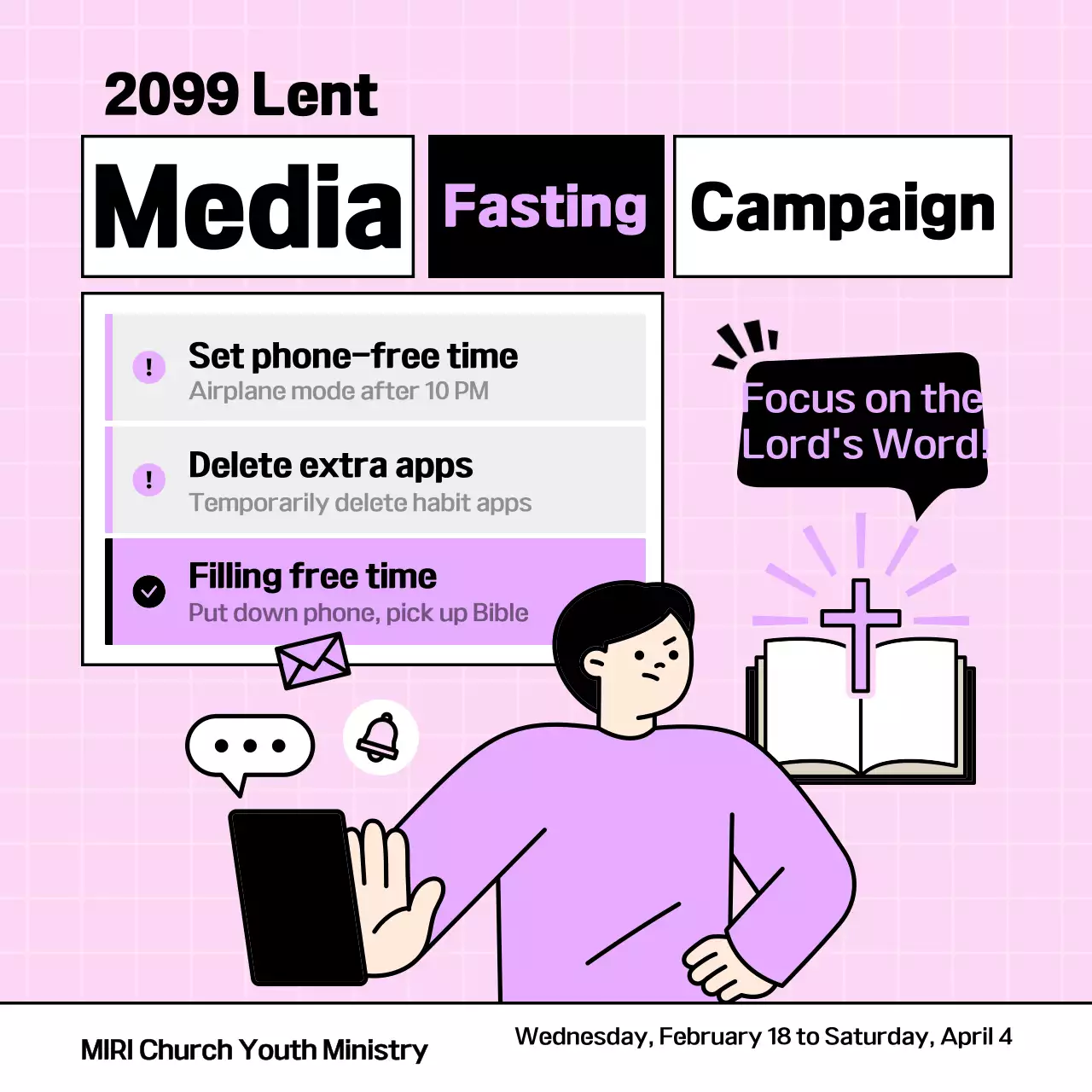 Kampanye Puasa Media Minimalis Berwarna Merah Muda