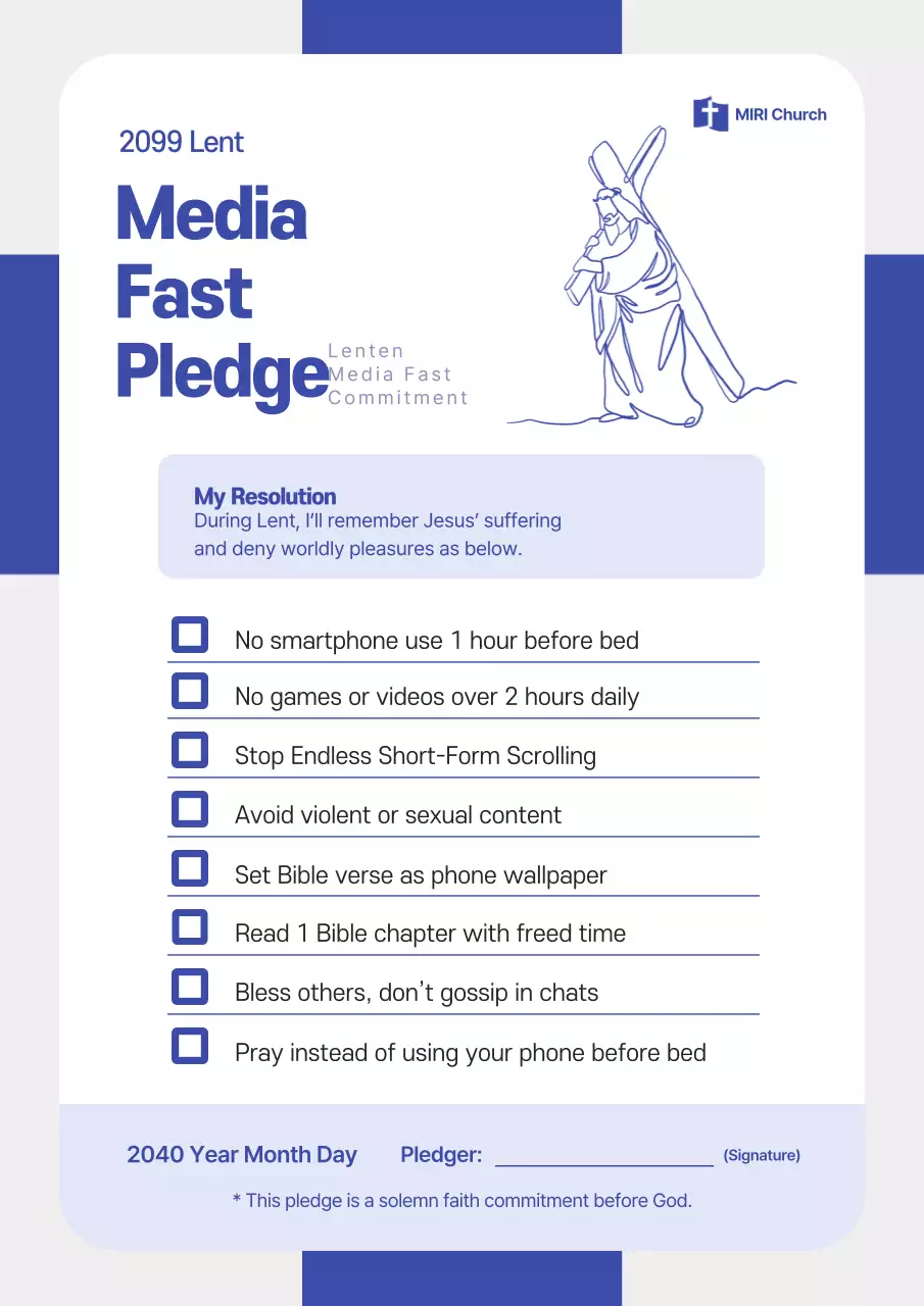 Blue Clean Media Lenten Fasting Pledge Guide