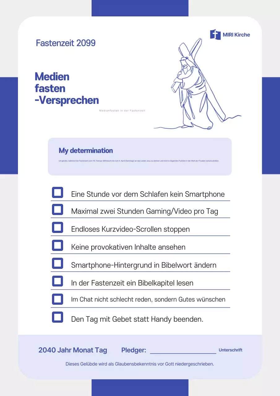 Leitfaden für das Fastenversprechen von Blue Clean Media