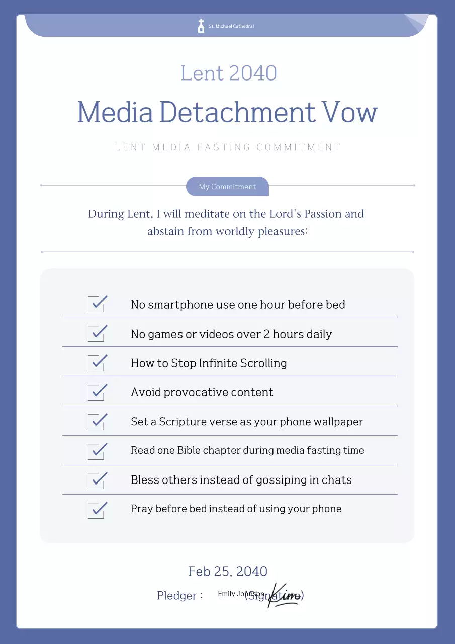 Blue Simple Media Abstinence Dedication Pledge