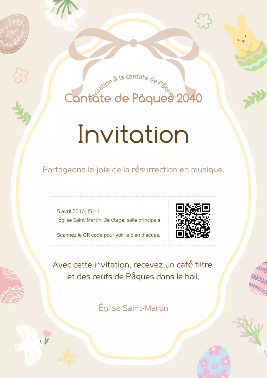 Guide d'invitation de Pâques simple beige
