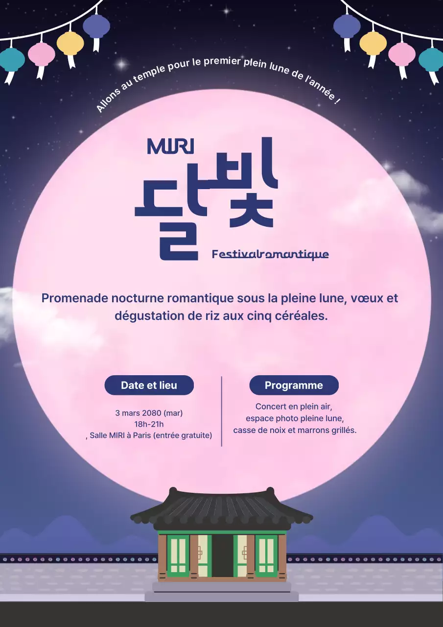 Guide rose simple pour le festival de la première pleine lune