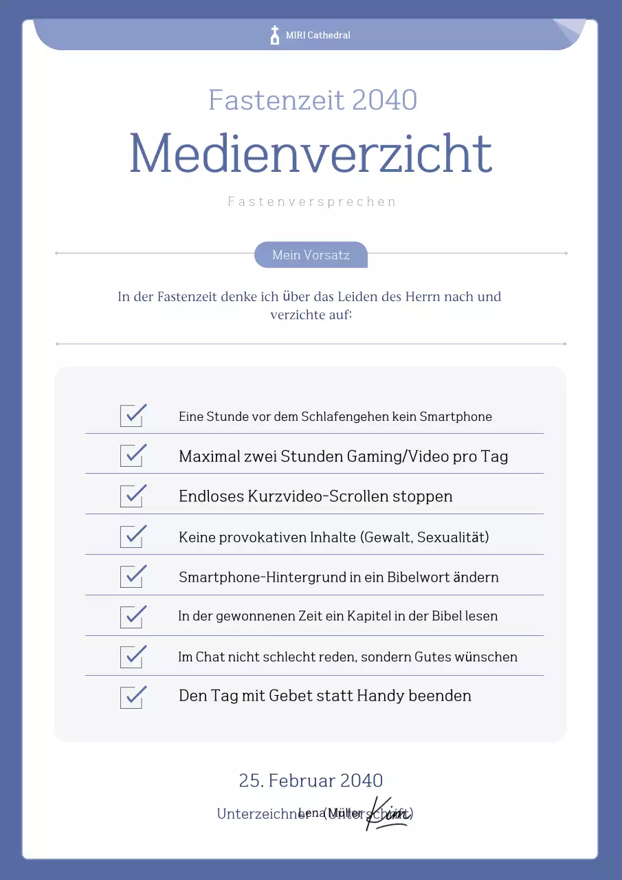 Blue Simple Medien-Abstinenz-Versprechen