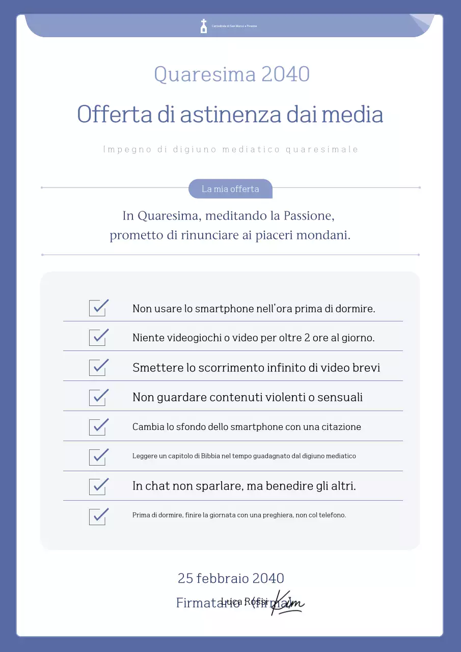 Impegno di dedizione all'astinenza dai media semplici blu