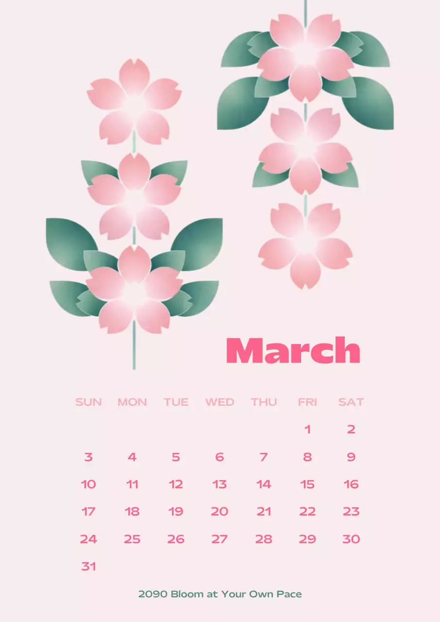 분홍 심플 3월 달력 안내