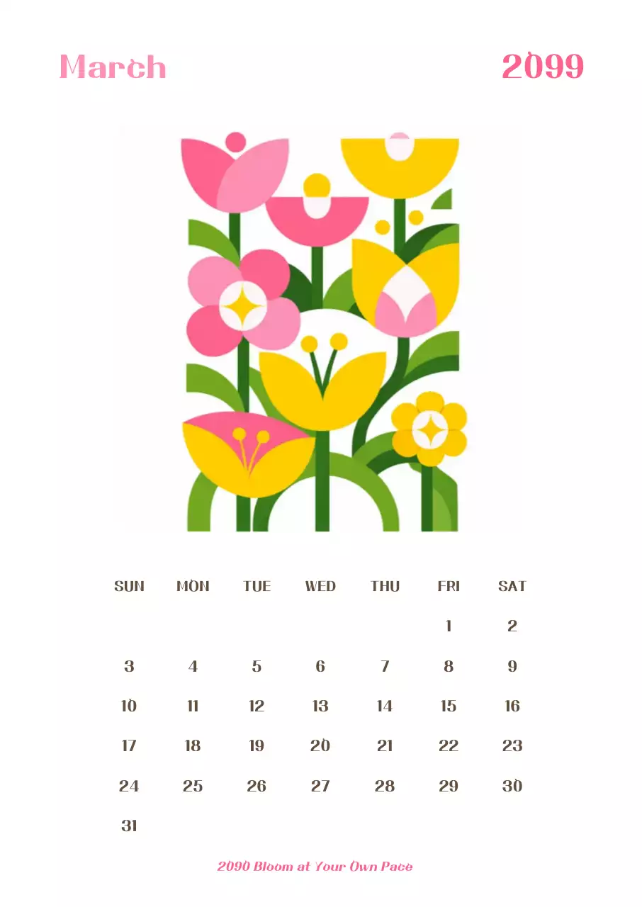 분홍 심플 꽃 달력 안내