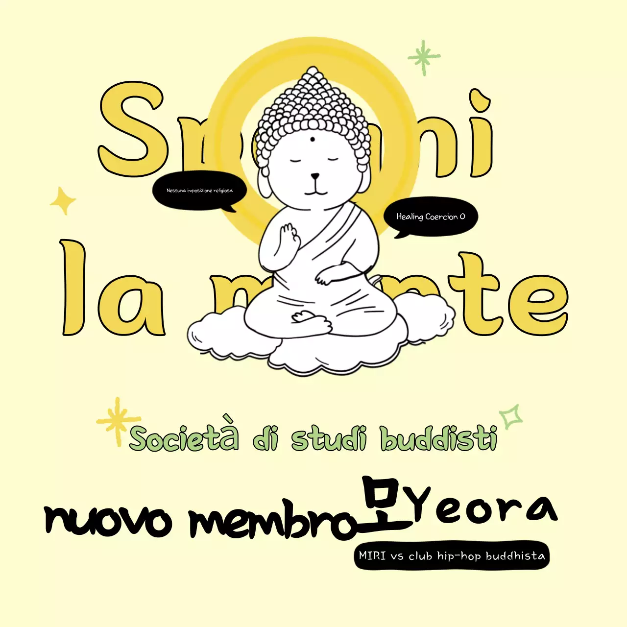 Annuncio di reclutamento per il Club buddista semplice giallo