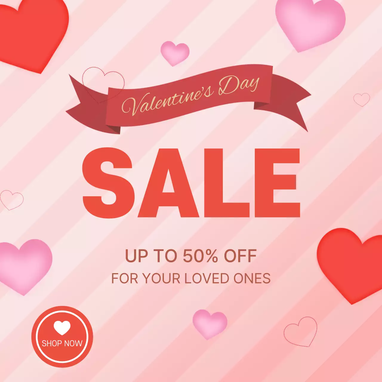 분홍색 깔끔 발렌타인데이 세일 홍보