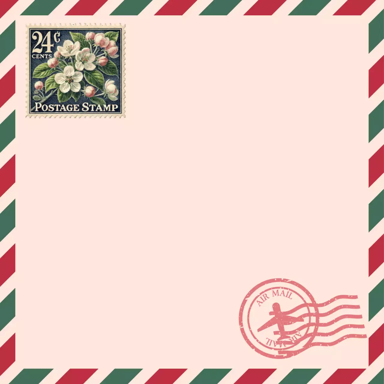 초록 빨강의 빈티지한 항공 엽서