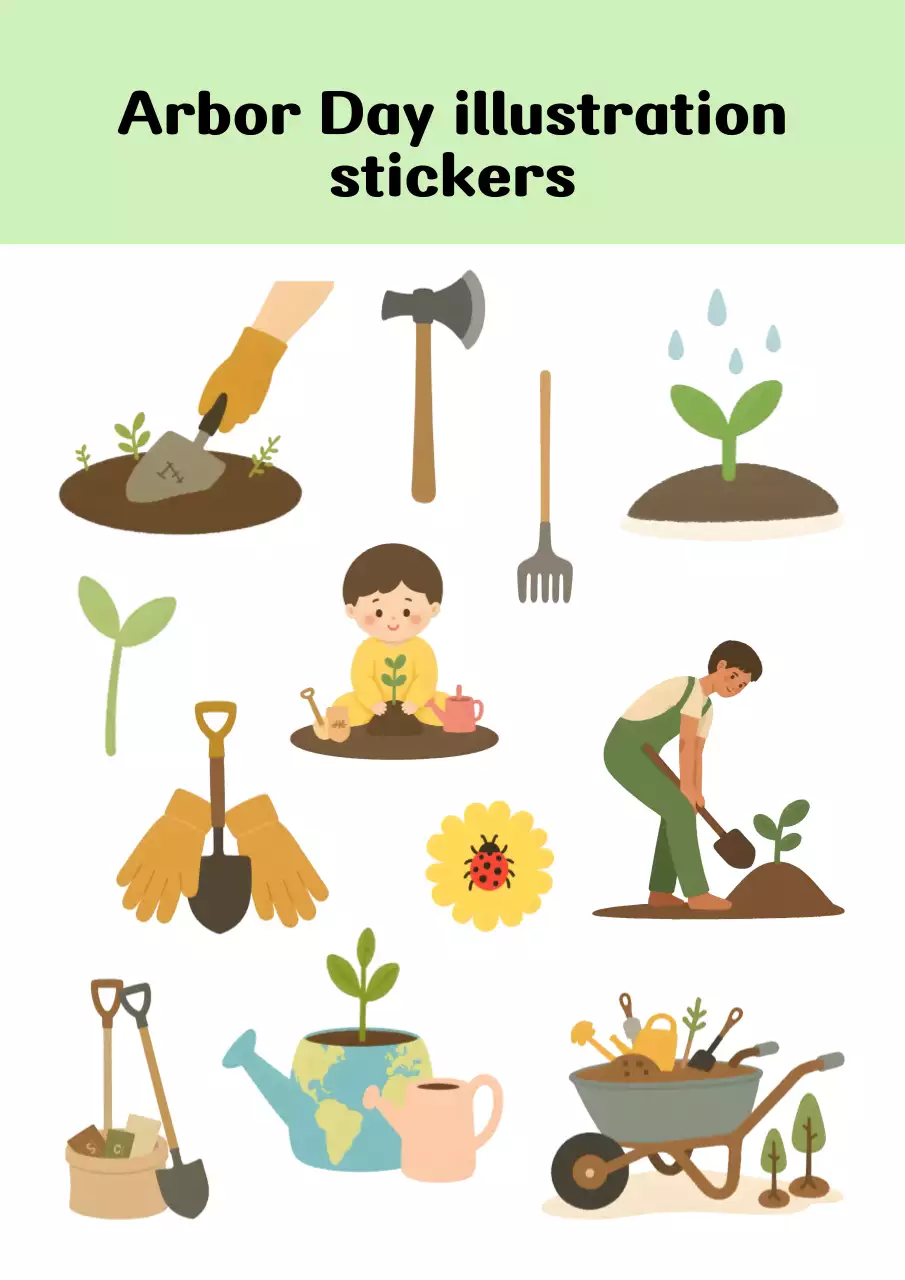 초록색 귀여운 식목일 일러스트