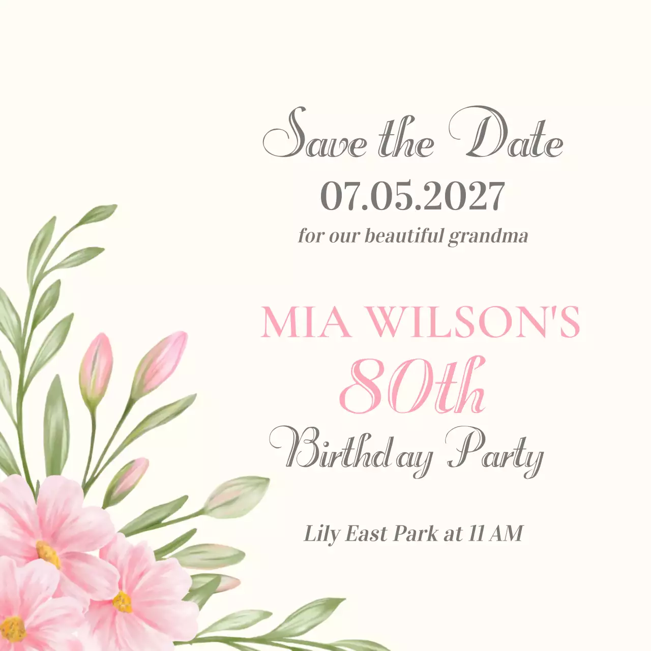 Pink elegant flower birthday card