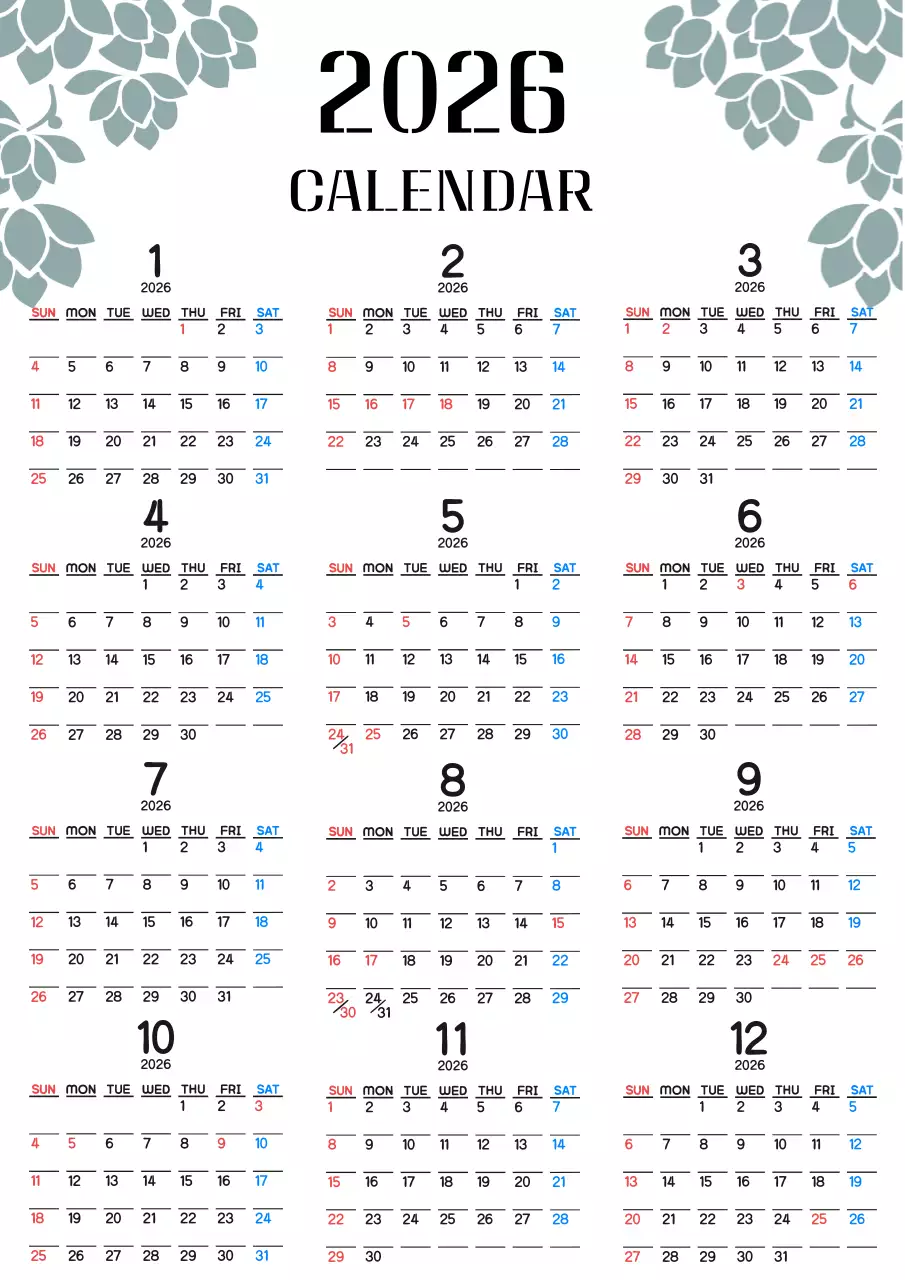 흰색 심플 달력 안내