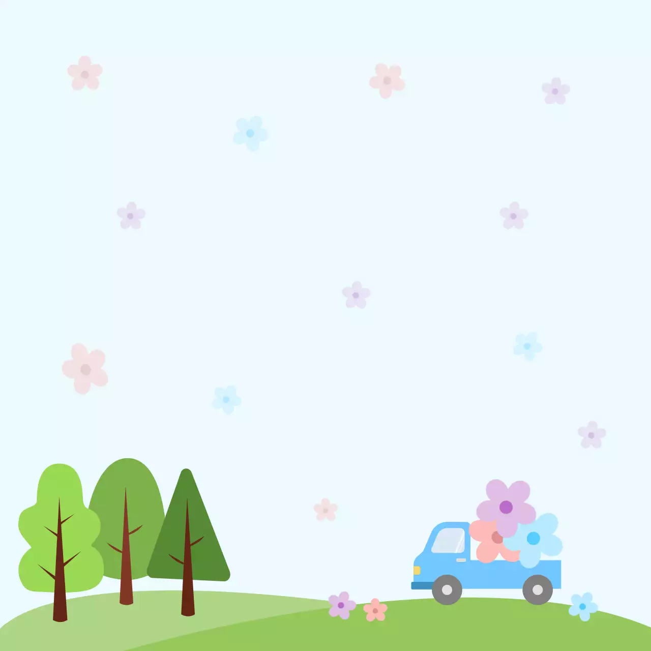 하늘색의 귀여운 꽃비 필기 문구