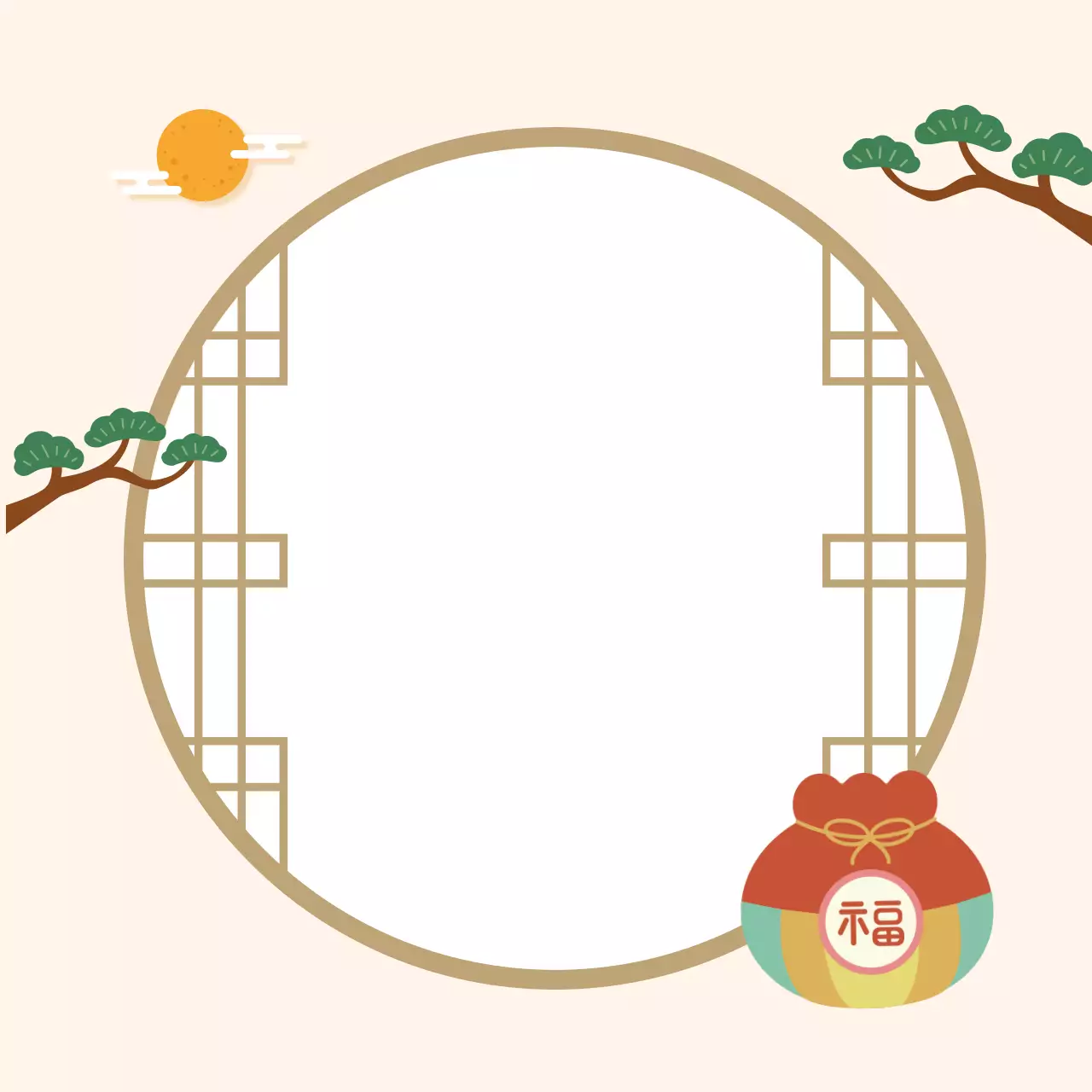 베이지 전통 설날 프레임