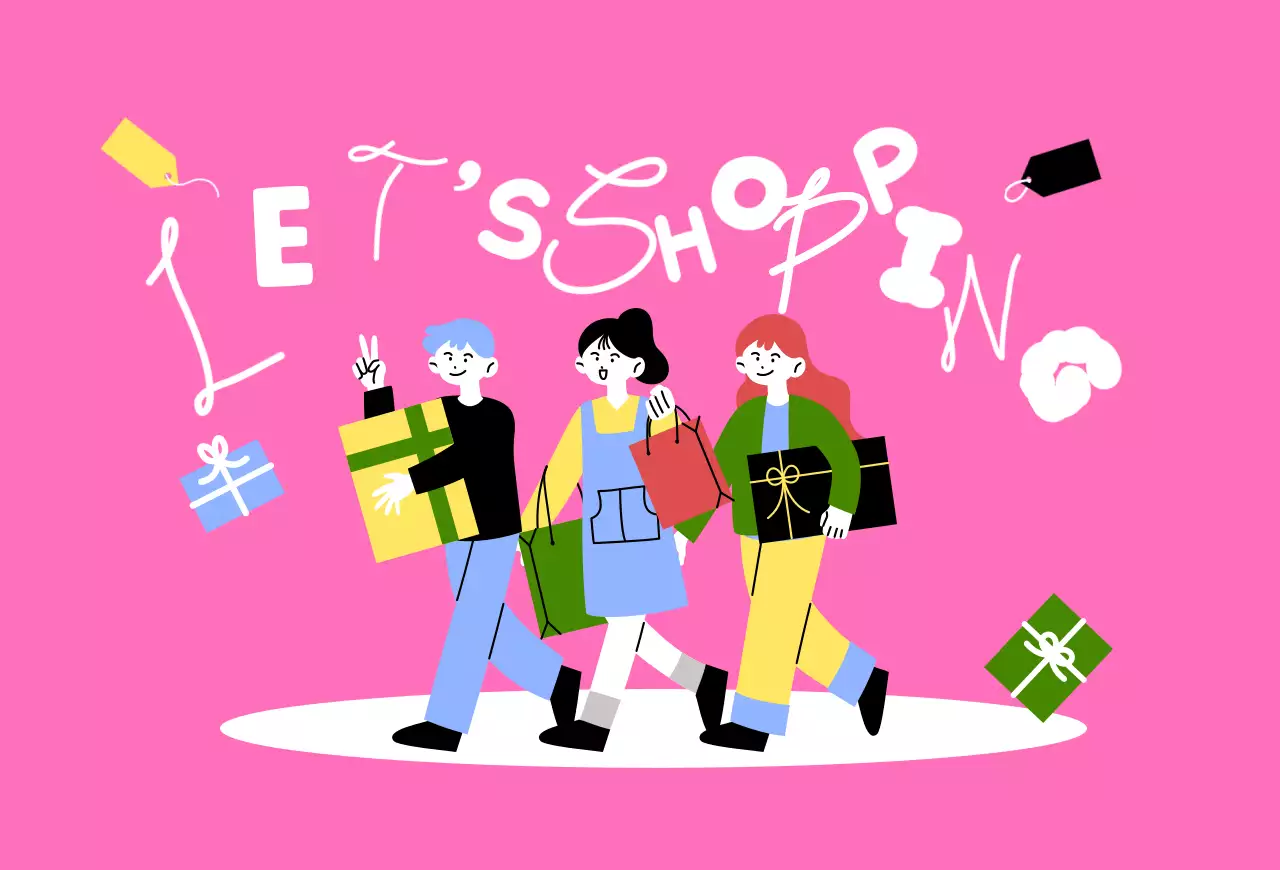 분홍 팝 쇼핑 일러스트