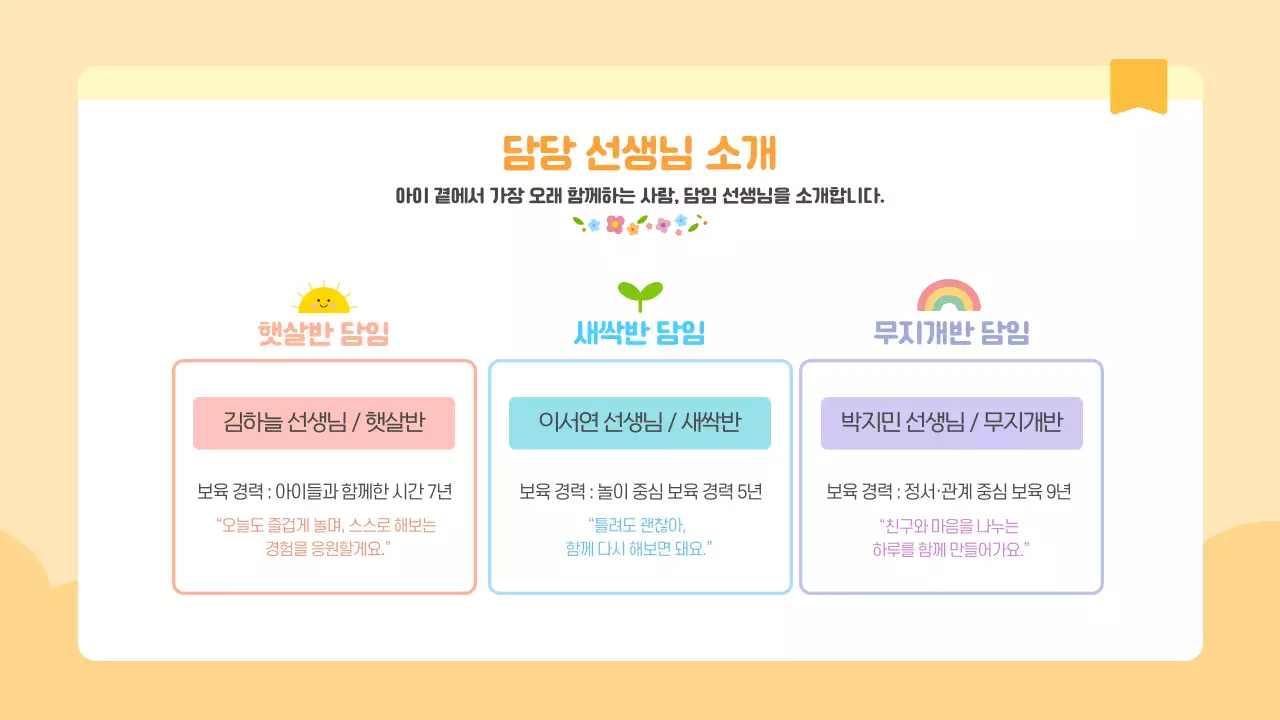 연두색 노란색 귀여운 어린이집 입학 유치원 생활 안내 오리엔테이션