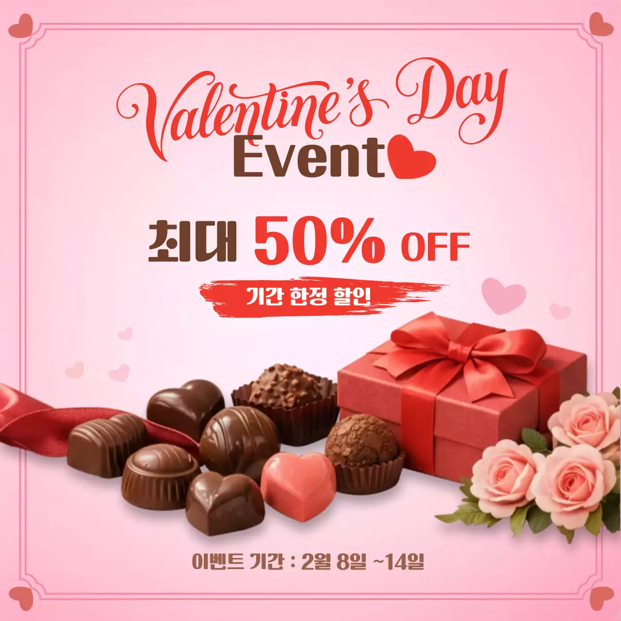 분홍색의 사랑스러운 발렌타인데이 프로모션