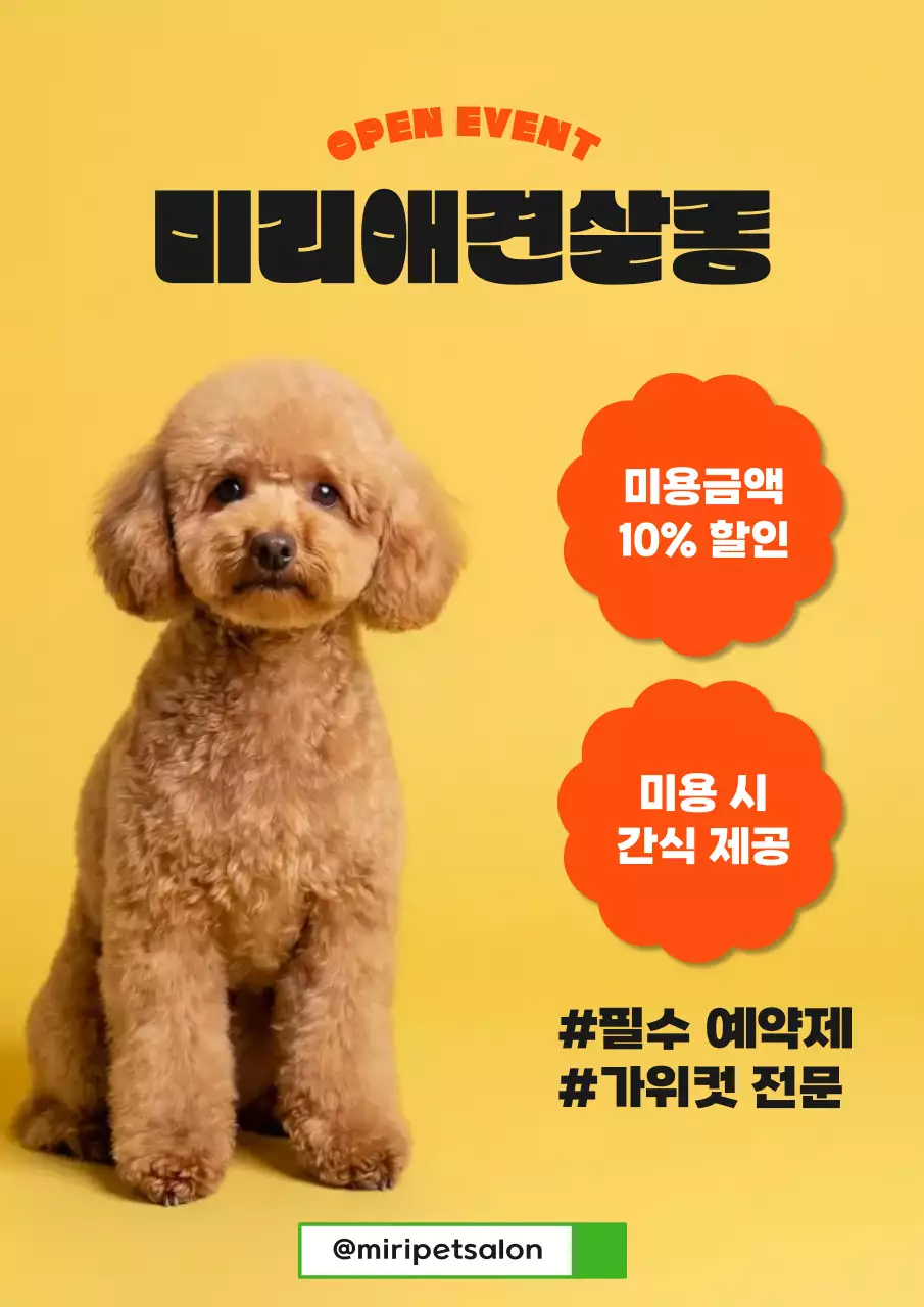 노랑 깔끔 애견미용샵 오픈 홍보 포스터
