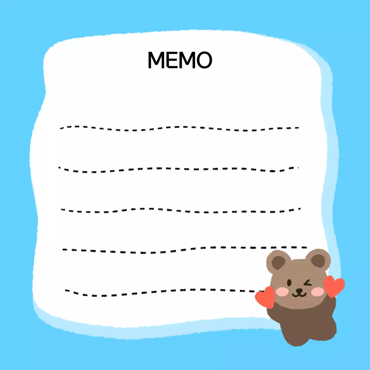 하늘색 아기자기한 하트 곰돌이 라인 메모지
