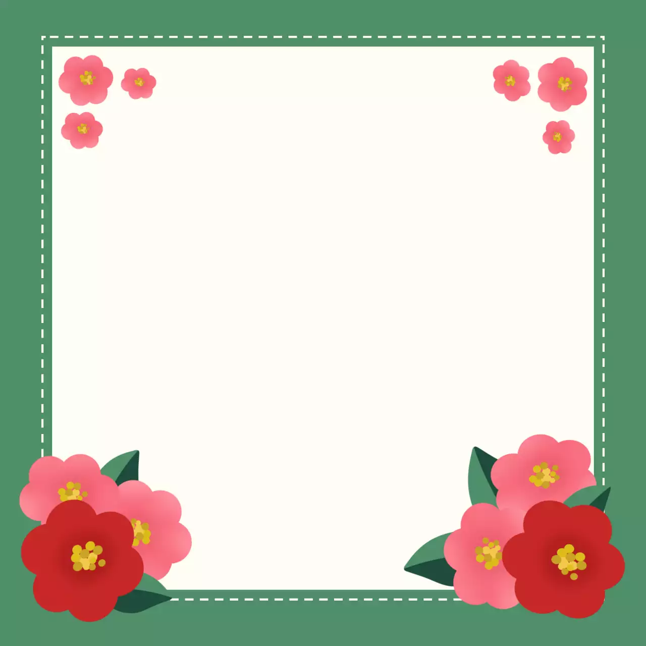 초록 빨강 아기자기한 동백꽃 프레임