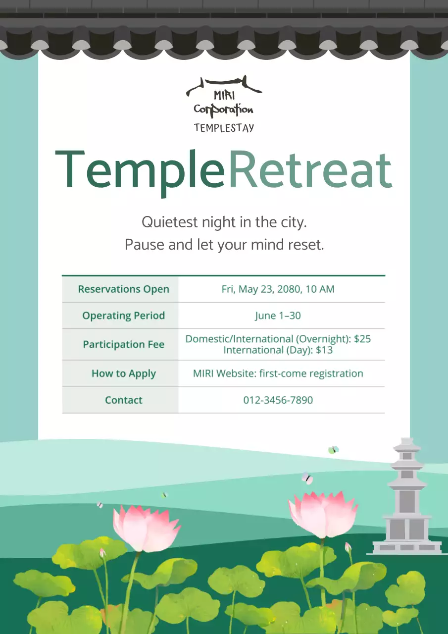 녹색 미니멀리즘 사원 수련회 등록