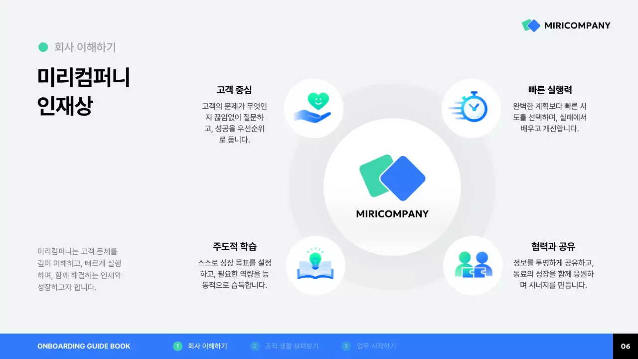 파랑 깔끔 입사자 안내서 안내