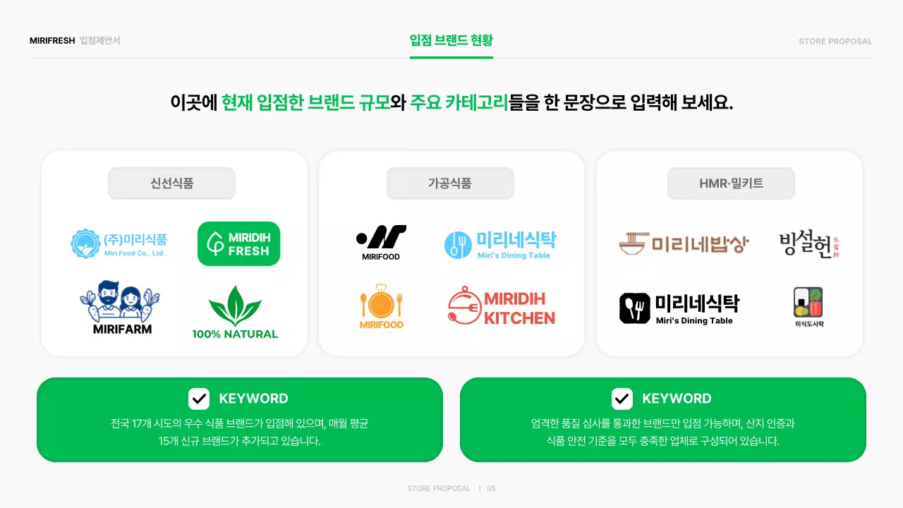 초록 심플 입점제안서 홍보