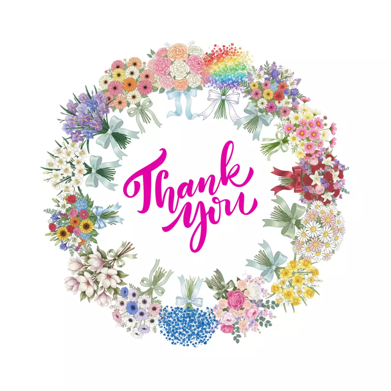 무지개 빛 아기자기한 꽃다발 감사 엽서