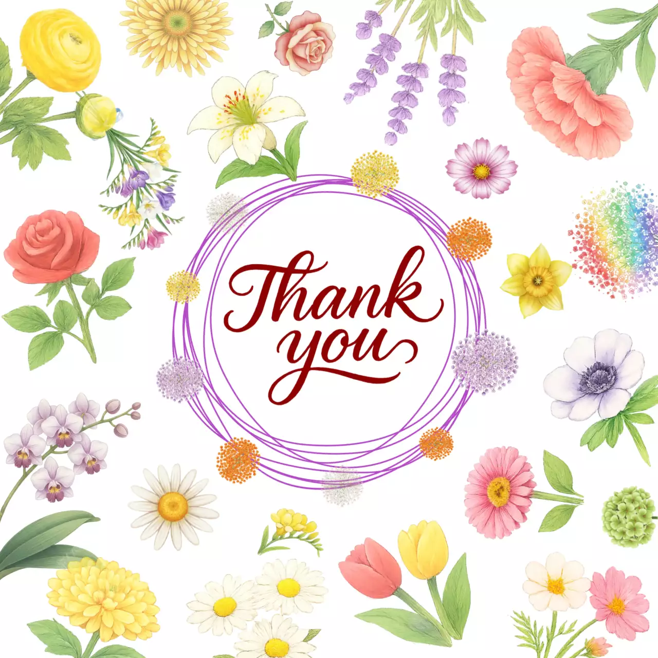 무지개 빛 아기자기한 플라워 감사 엽서