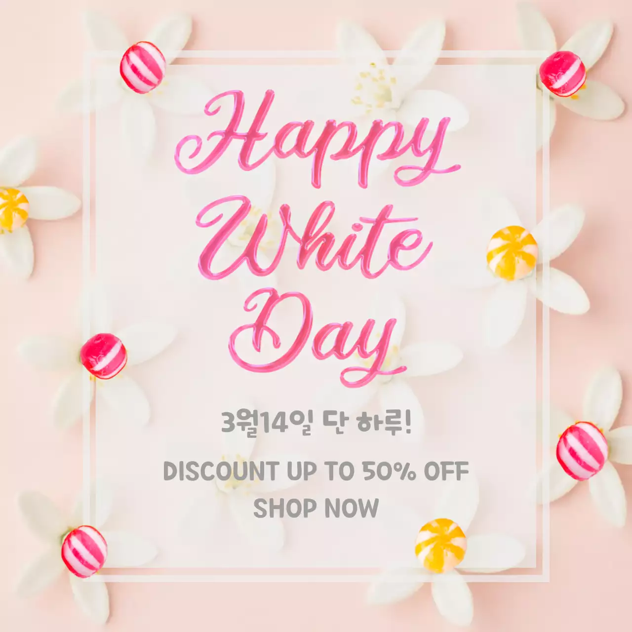 분홍색 깔끔 화이트데이 이벤트 안내