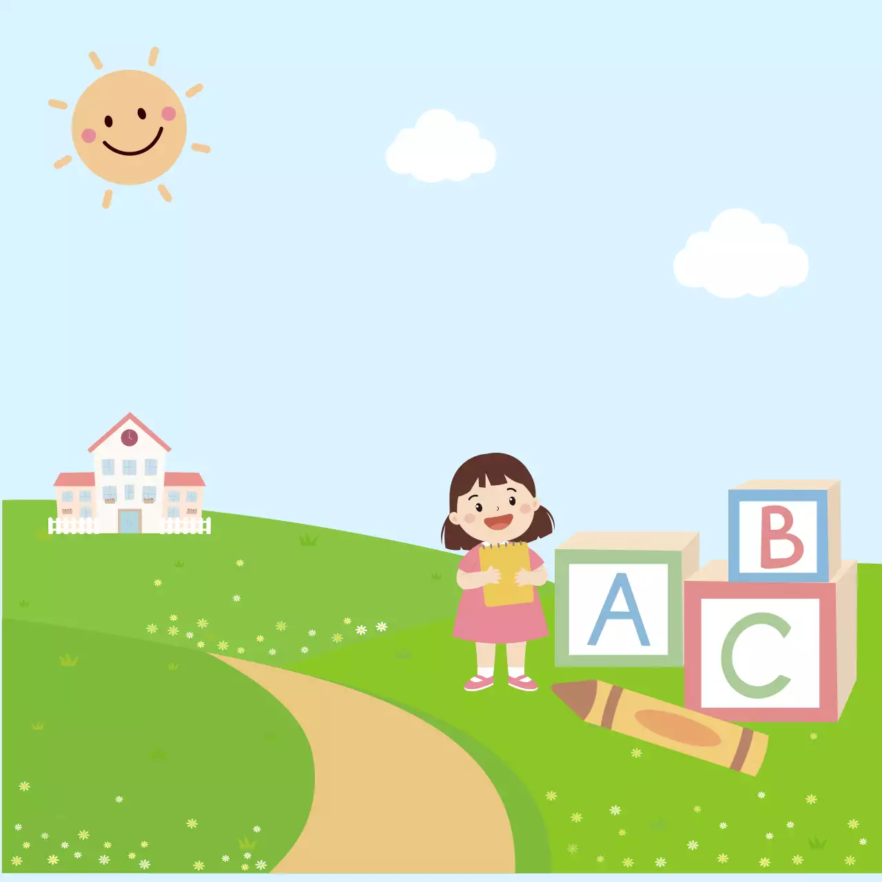 초록색과 하늘색의 귀여운 공부중 필기 문구