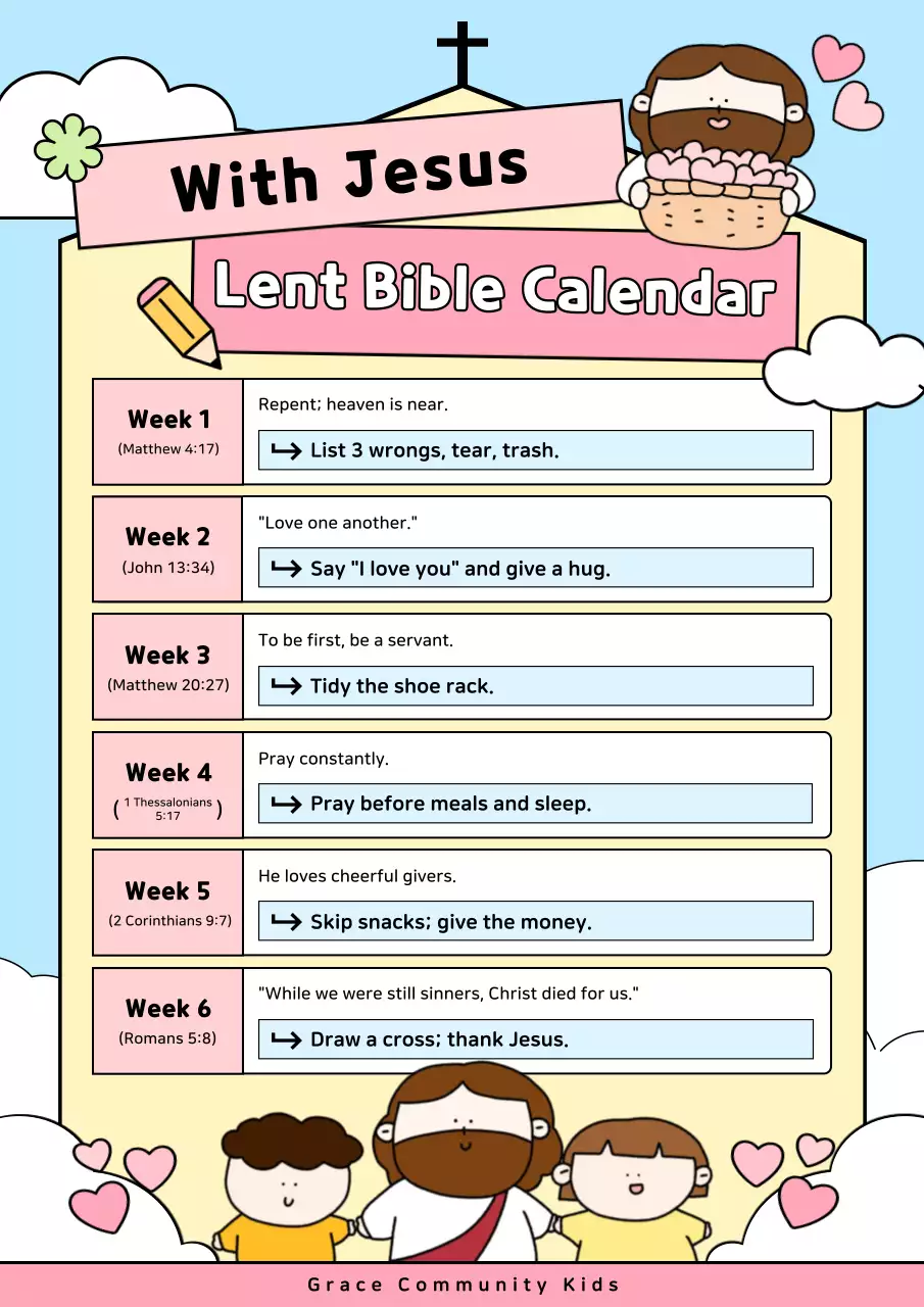 Blue Baby Lenten Word Calendar Guide