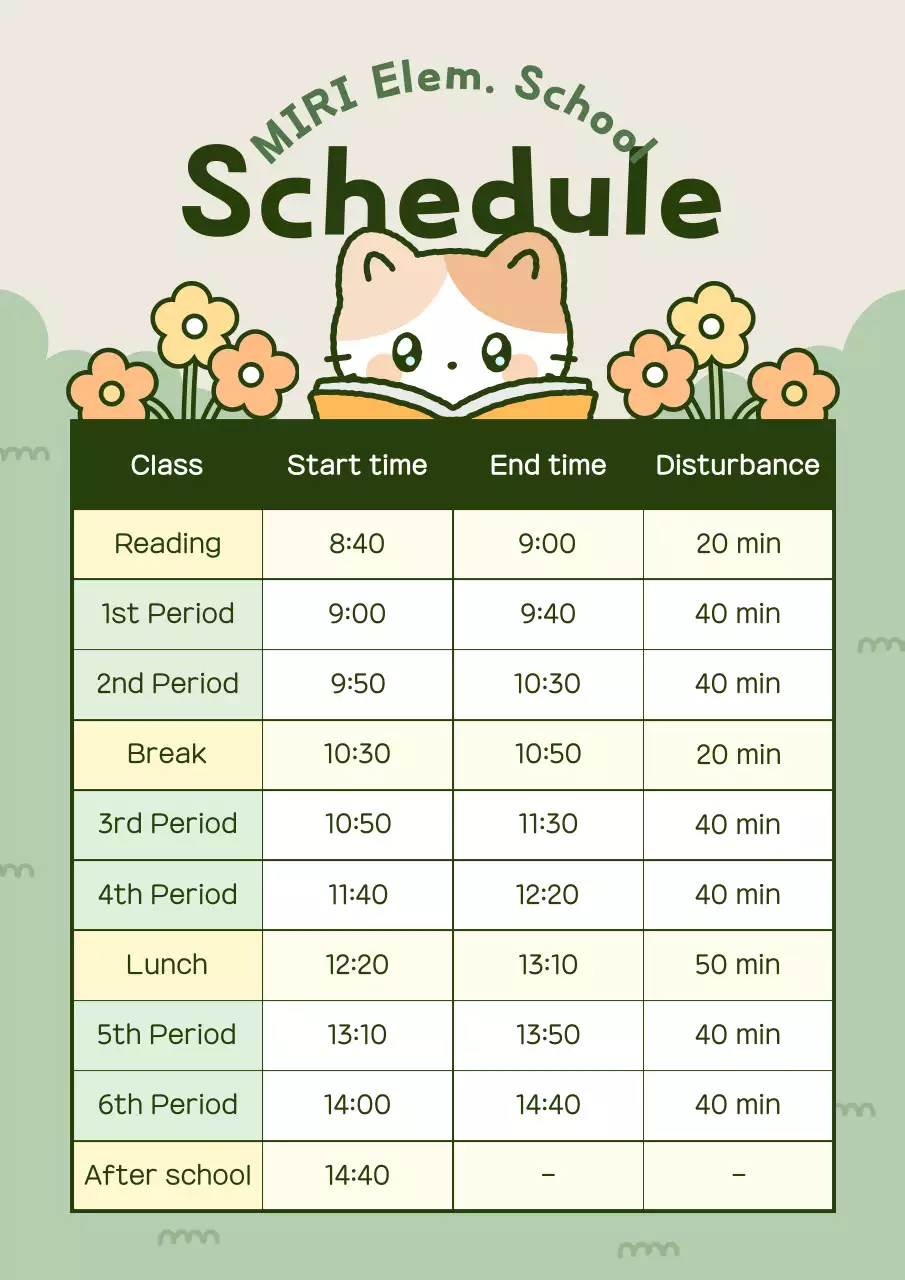 Guia de Horários das Aulas da Escola Primária Mínima de Yeondu