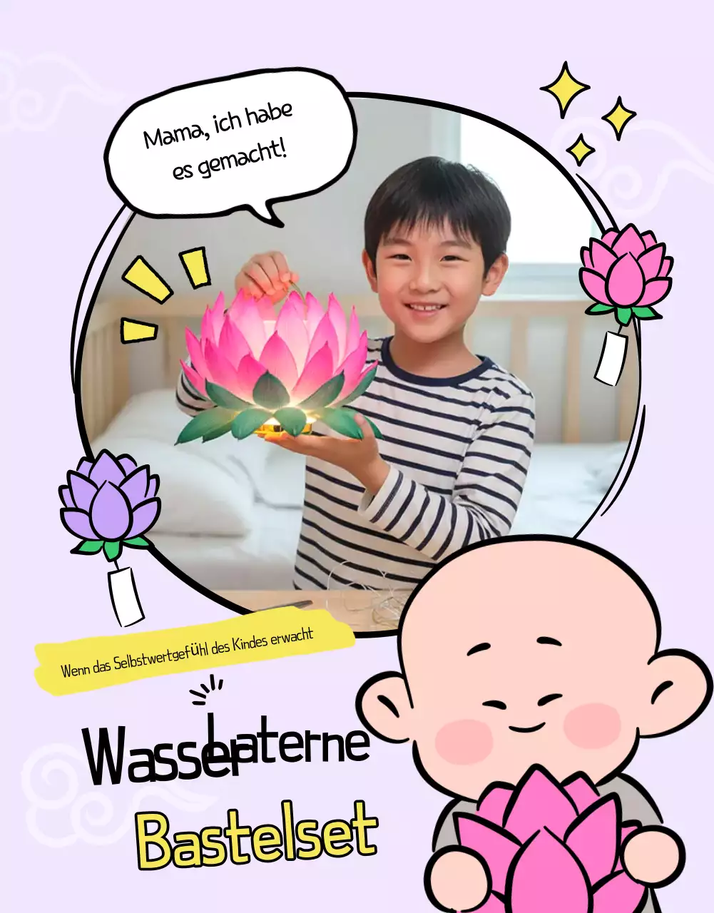 Werbung für das Bastelset für rosa Babylaternen