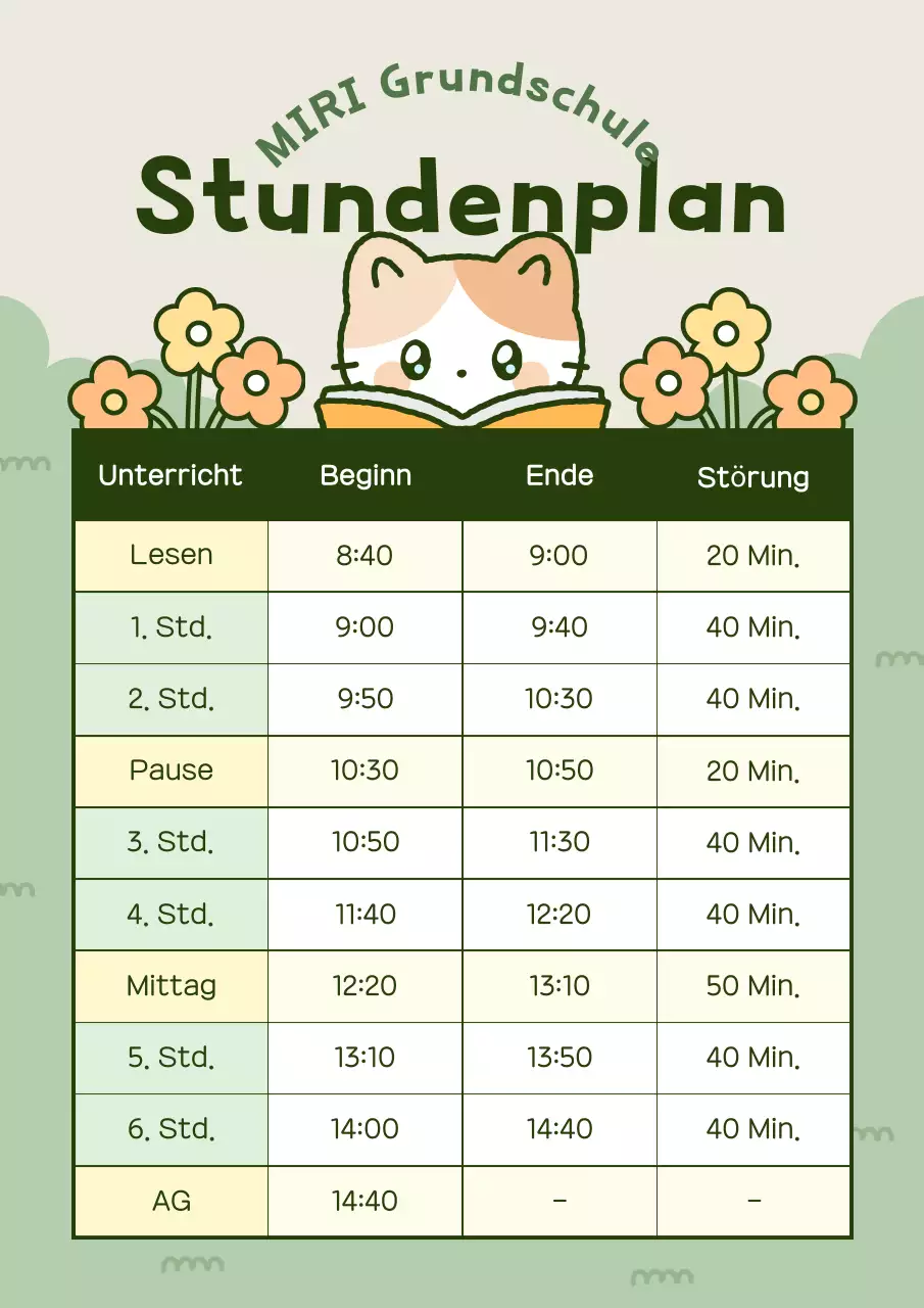 Stundenplan der Yeondu Minimal Elementary School