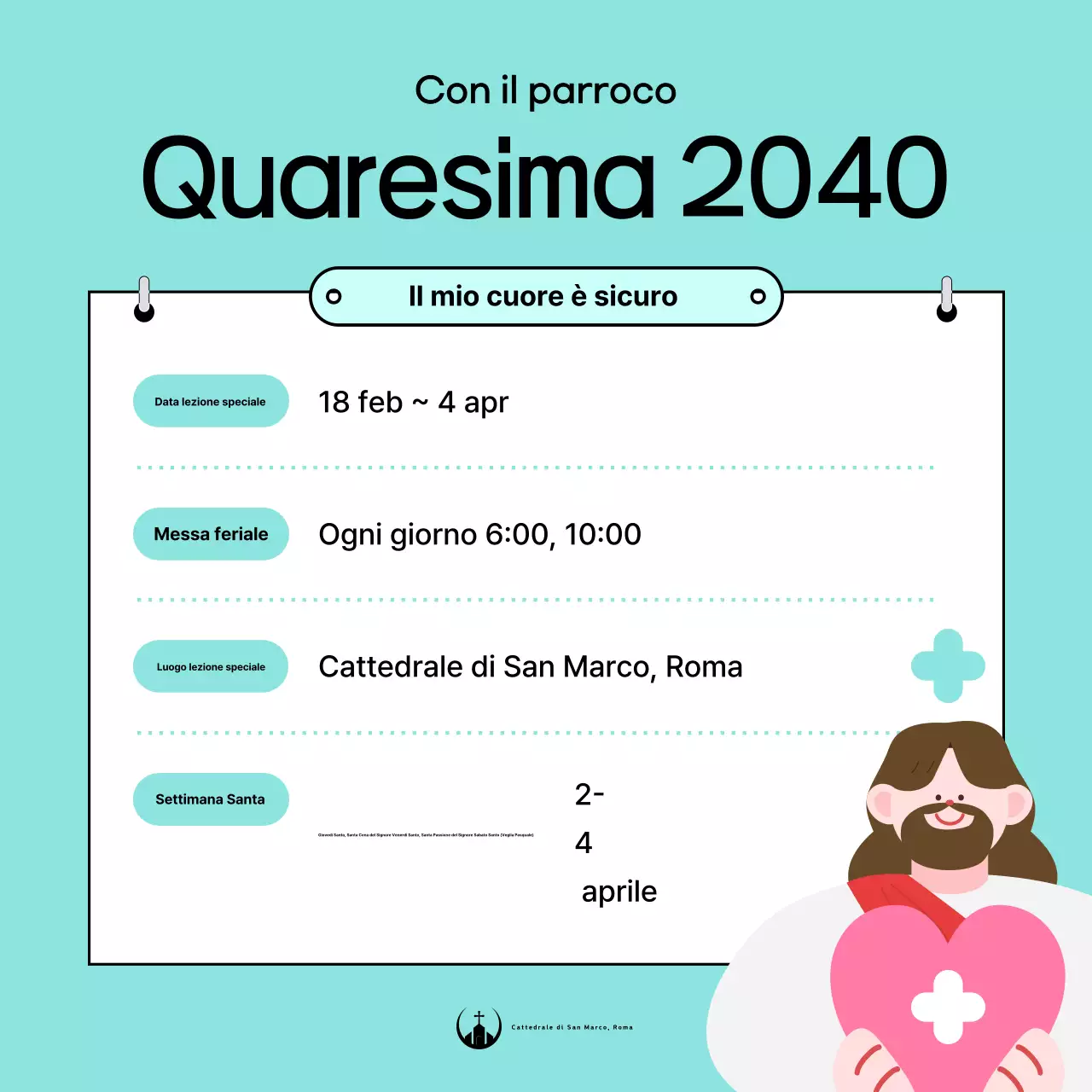 Informazioni promozionali sulle lezioni speciali della Quaresima cattolica in colore menta
