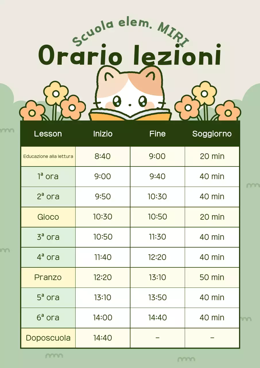 Guida all'orario delle lezioni della scuola elementare minima di Yeondu