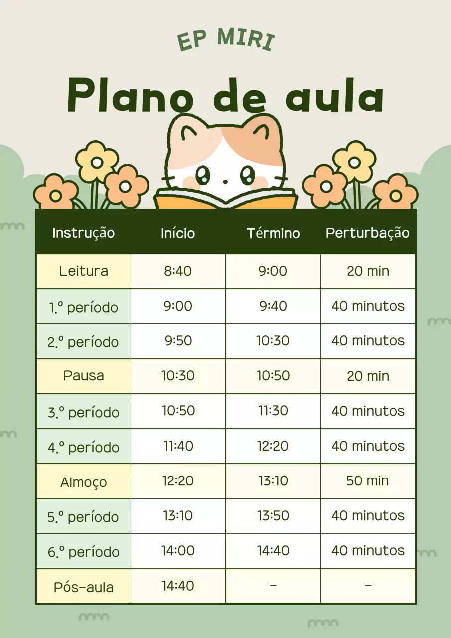 Guia de Horários das Aulas da Escola Primária Mínima de Yeondu