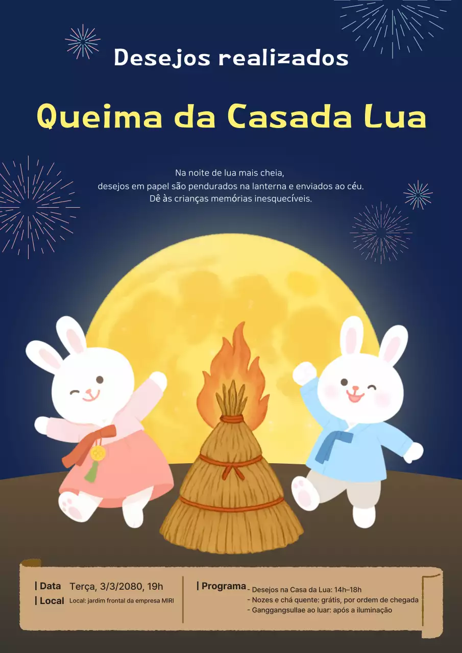 Cerimônia tradicional de queima da casa da lua, amarela e limpa.