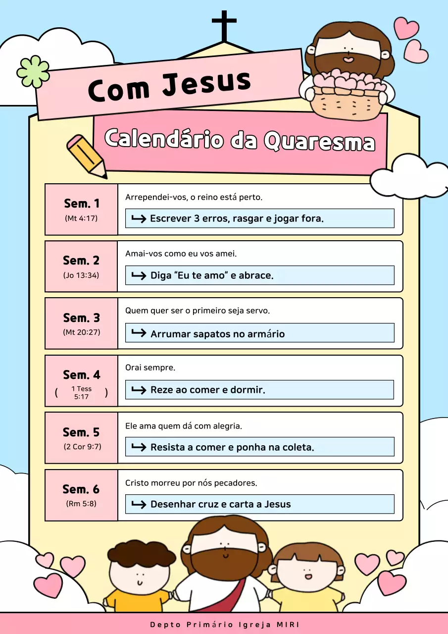 Guia do Calendário de Palavras da Quaresma do Bebê Azul
