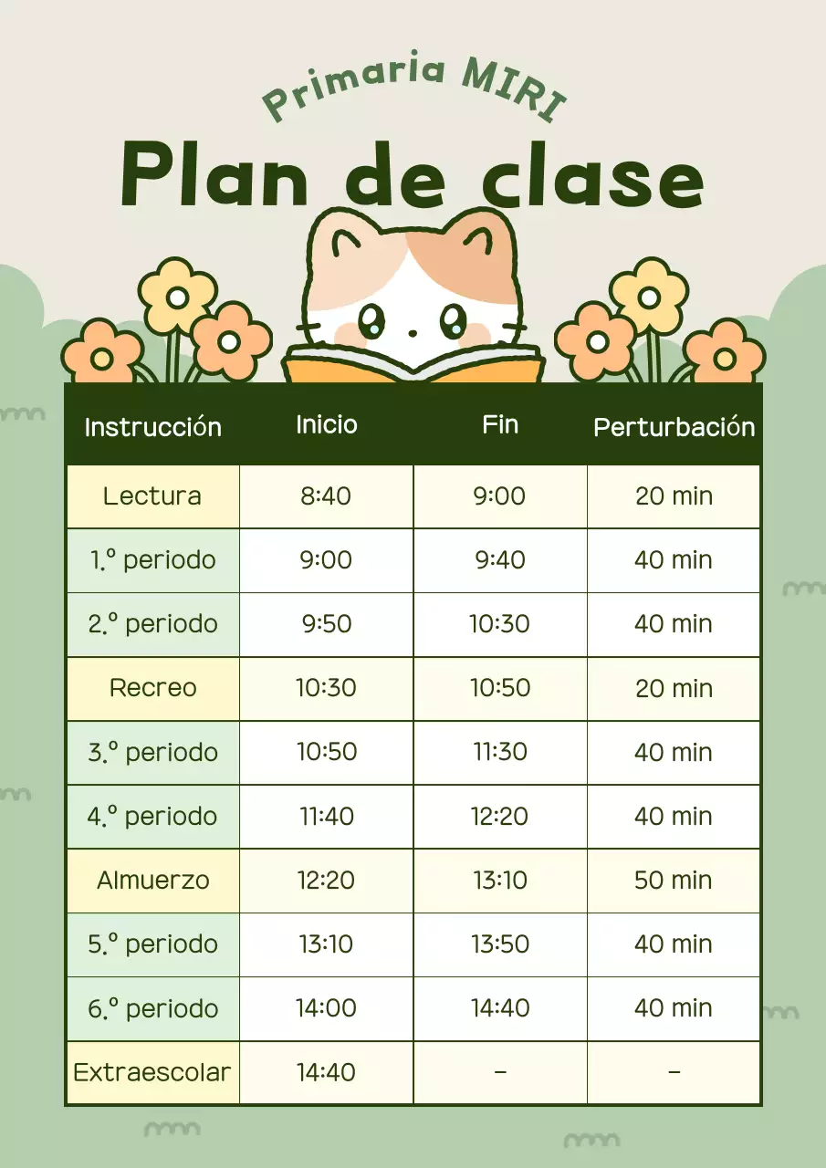 Guía de horarios de clases de la escuela primaria Yeondu Minimal