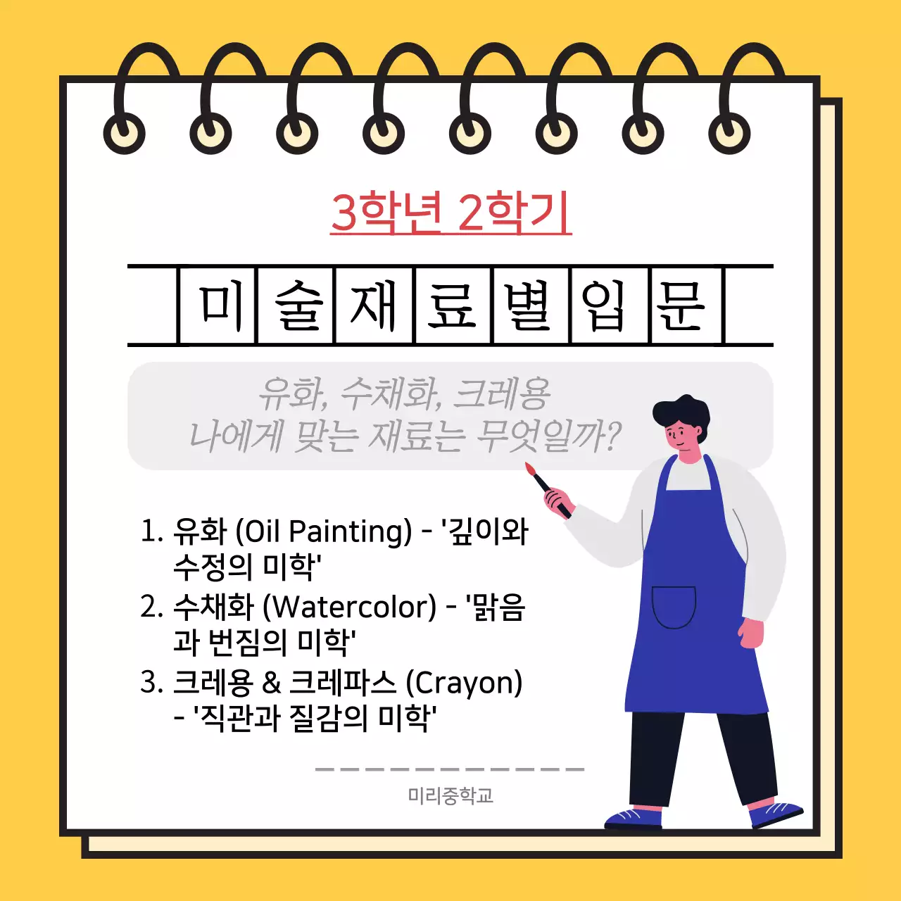 노랑 미니멀 미술재료별입문 교육 광고