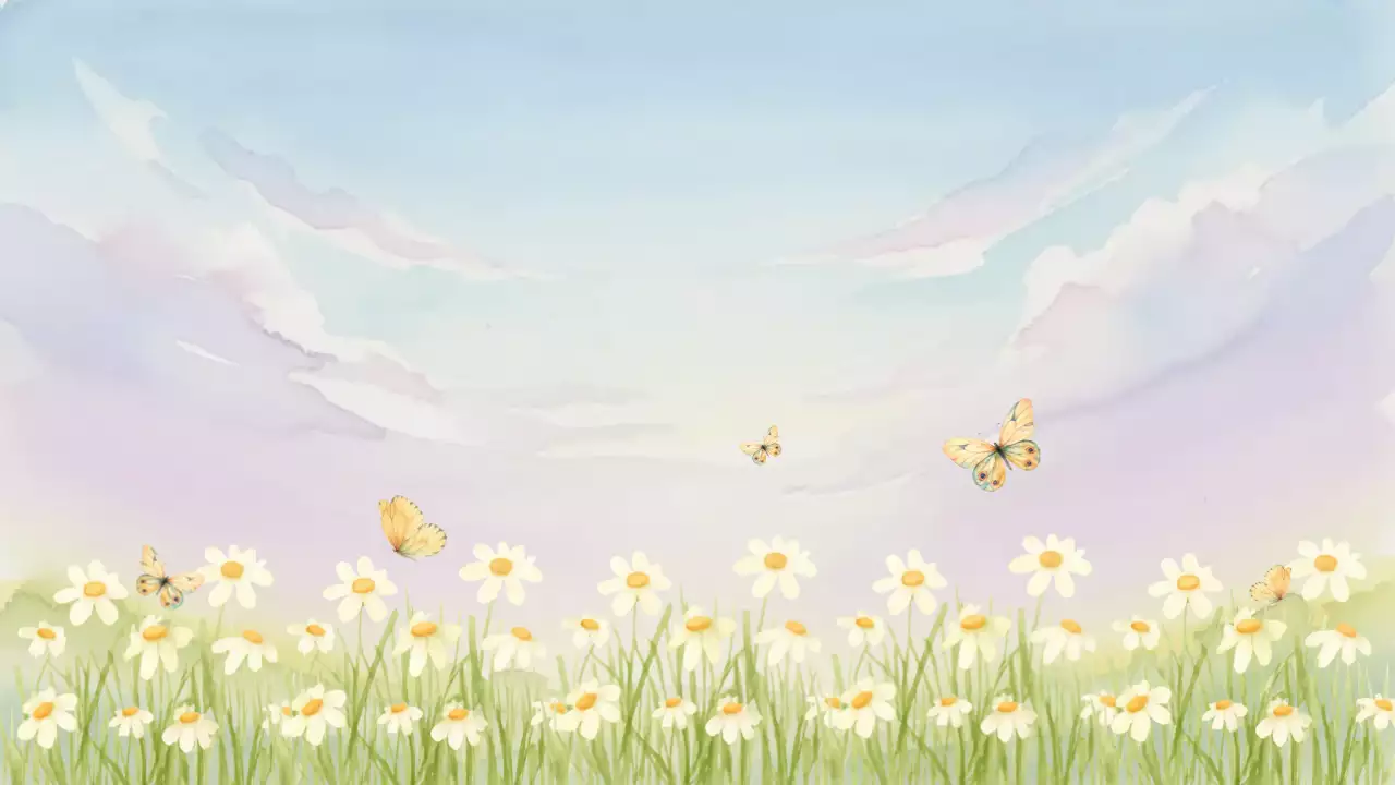 엽서에는 꽃밭과 맑은 하늘이 담겨 있습니다