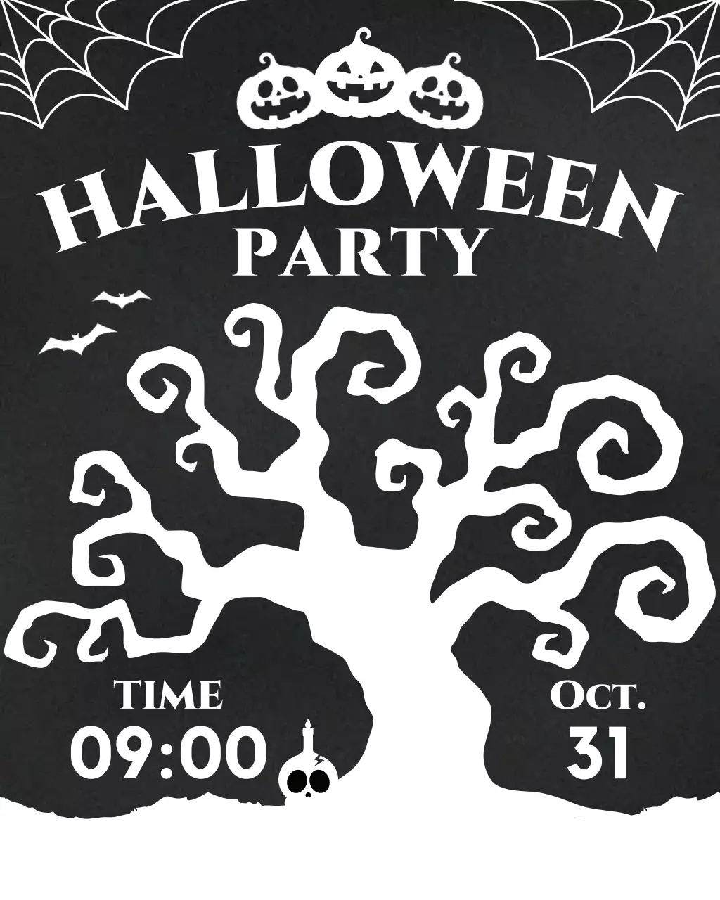 흑백 심플 할로윈 파티 포스터