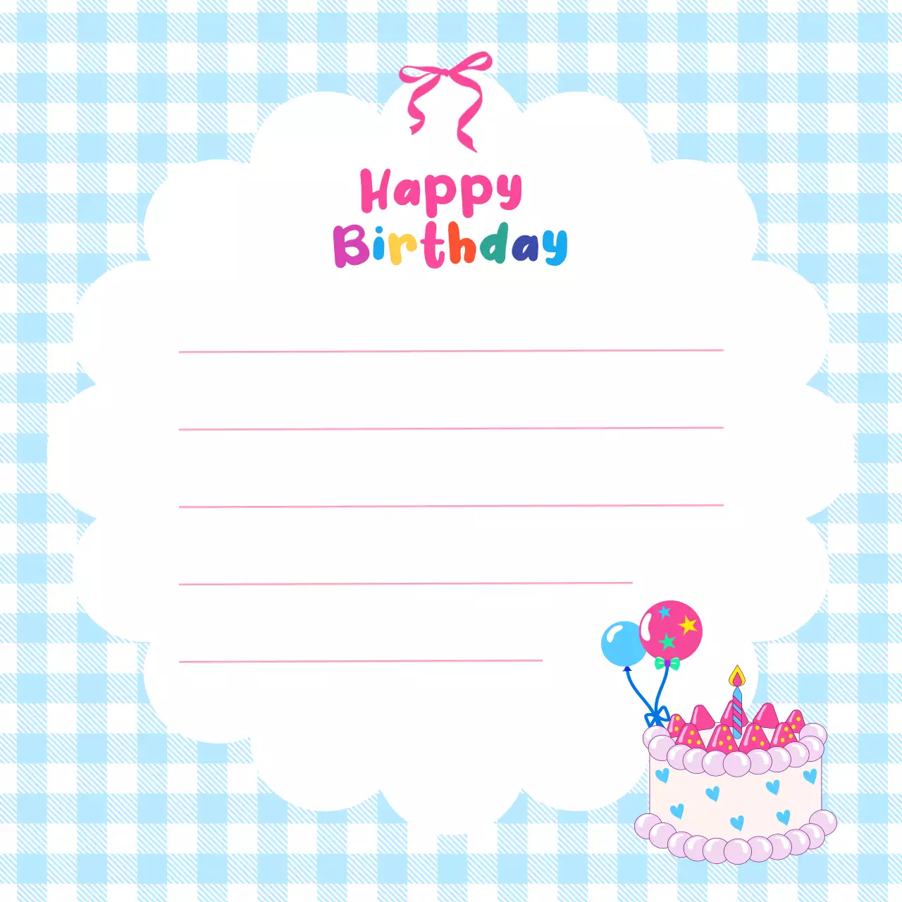 하늘색 아기자기한 생일 축하 카드