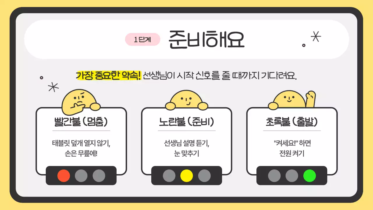 노랑의 심플한 태블릿 수업 예절 안내