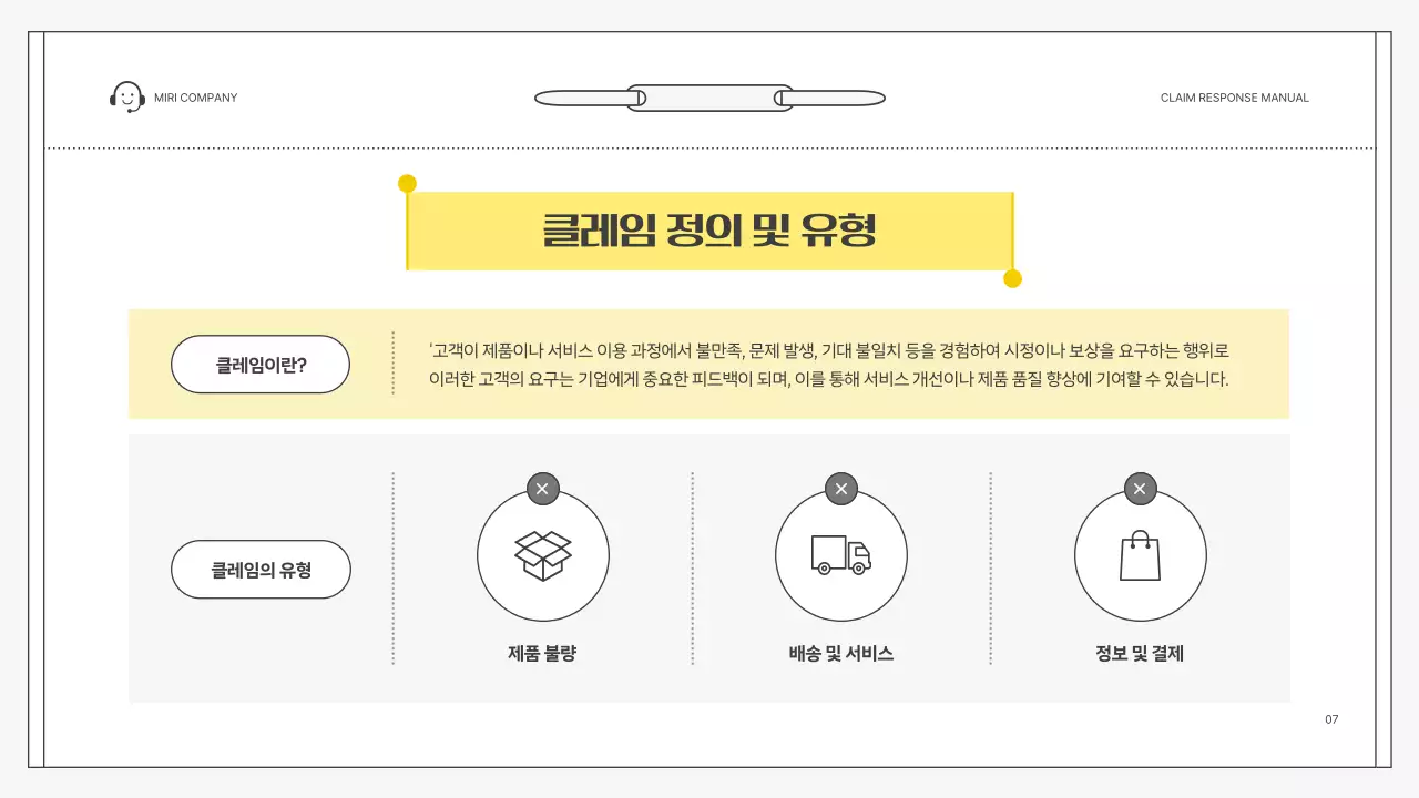 노랑 심플 클레임 대응 매뉴얼 설명서